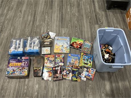 LOT OF BOOKS, BOARD GAMES, VIDEO GAMES, ETC