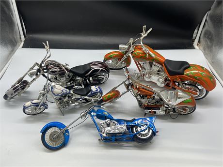 5 DIECAST HARLEY COLLECTABLES (Largest is 15” long)