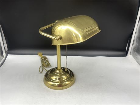 VINTAGE BRASS BANKERS LAMP - 12” TALL