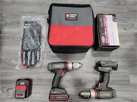 PORTER CABLE POWER DRIVER KIT, BDG GLOVES AND ROUTER LETTER 1350