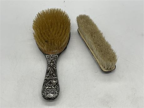 2 EARLY STERLING SILVER REPOUSSE BRUSHES