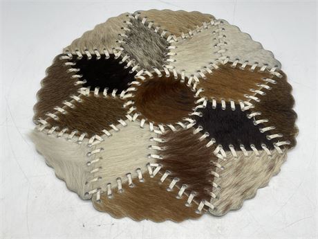 VINTAGE COWHIDE PLACEMAT 12” ROUND FROM SPAIN