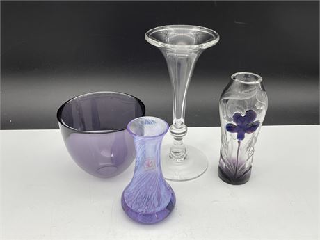 PAIRPOINT, ORREFORS, MOSER, CAITHNESS GLASS - ALL SIGNED (8” TALLEST)