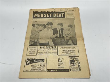 VERY RARE 1963 THE BEATLES MERCSEY BEAT NEWSPAPER