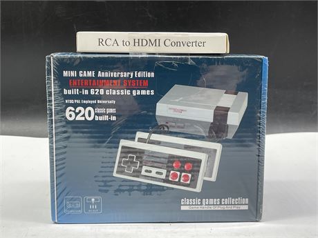 SEALED 620 MINI GAME ANNIVERSARY EDITION  ENTERTAINMENT SYSTEM & RCA TO HDMI