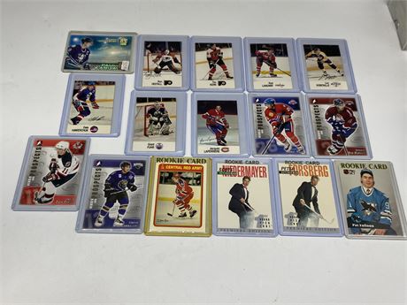 16 MISC NHL CARDS INCLUDING KARIYA LORD OF THE RINKS CARD & ROOKIES