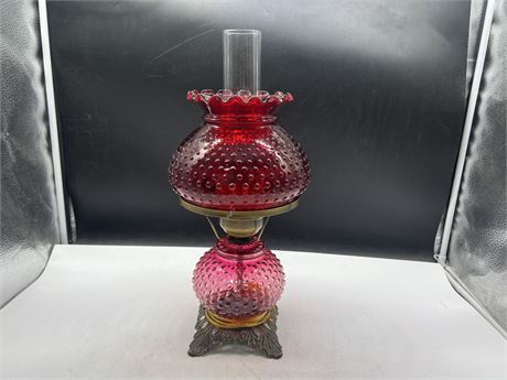 FENTON RED HOBNAIL LAMP - NEEDS NEW CORD - 18” TALL