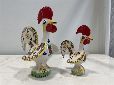 2 VINTAGE PORTUGUESE LUCKY ROOSTERS - 11”x8” / 8”x4”