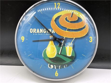 VINTAGE ORANGINA WALL CLOCK MADE IN GERMANY 12”