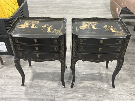 2 JAPANESE 3 DRAWER SIDE TABLES (15”x20”x28” tall)