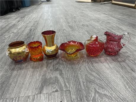 6 MURANO AMBER, RTL, CRANBERRY VINTAGE SMALL COLLECTIBLES