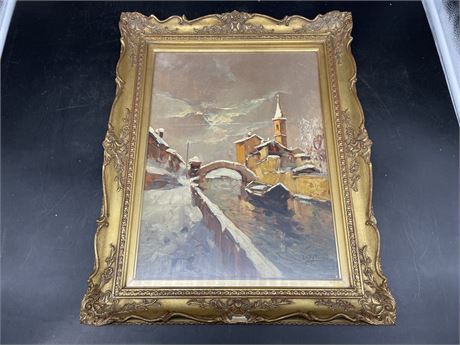 ORIGINAL LORENZO PETRINI OIL ON WOOD CANVAS 1901 (20”x16”)
