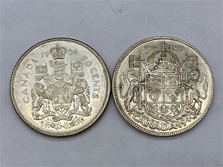1940 & 1964 SILVER 50 CENT COINS