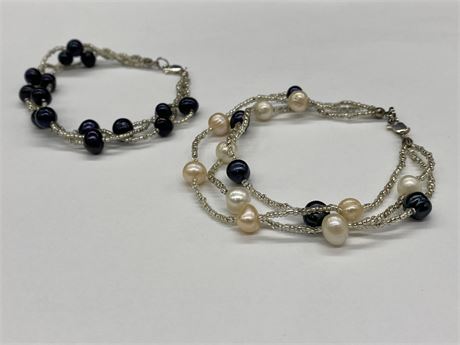 2 BRACELETS WITH REAL PEARLS AND 925 CLASP