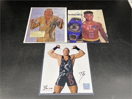 3 SIGNED WRESTLING POSTERS 9”x11”