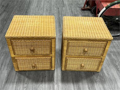 2 WICKER SIDE TABLES / DRAWERS (22” tall)