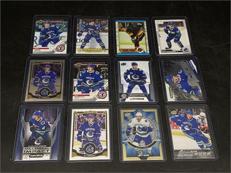 12 MISC. CANUCKS CARDS INCLUDING LINDEN ROOKIE & PETTERSSON ROOKIE