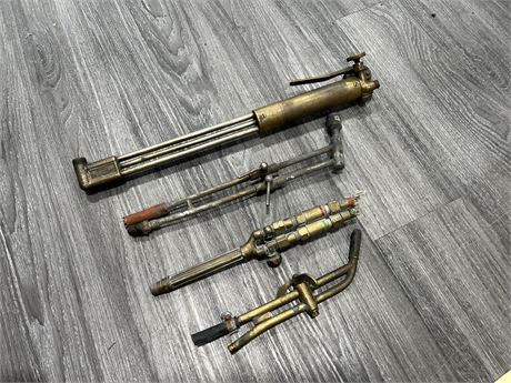 4 VINTAGE OXY-ACETYLENE TORCHES - LARGEST IS 20”