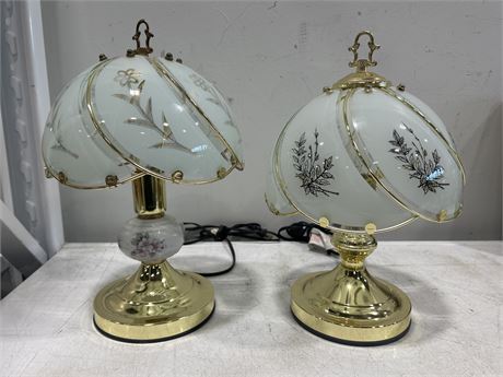 2 1970’S VINTAGE BRASS & GLASS LAMPS - TALLER IS 15”