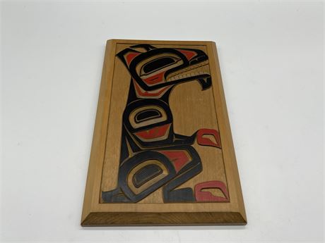 VINTAGE SIGNED FIRST NATIONS “ONE HORNED GOAT” PLAQUE 12”x7”