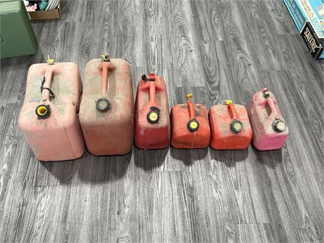 6 GAS CANS - ASSORTED SIZES