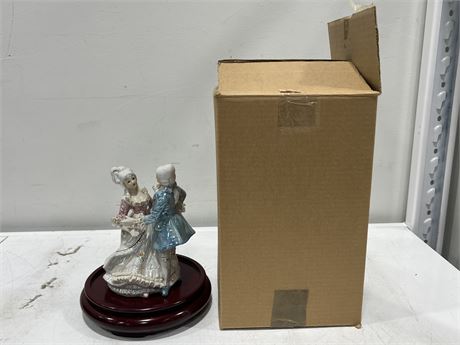 VINTAGE HAND PAINTED PORCELAIN FIGURE W/STAND (9” tall w/stand)
