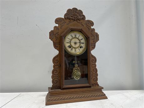 EARLY ANSONIA GINGER BREAD MANTLE CLOCK - 22”x14”