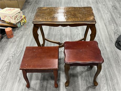 3 VINTAGE WOOD SIDE TABLES (Largest is 24”x13”x22” tall)