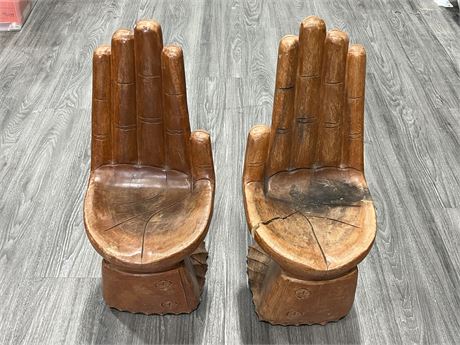 2 SMALL WOOD HAND SEATS (24” tall)