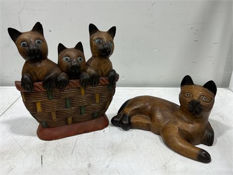 2 WOOD CAT DECORATIONS (Tallest is 13”)