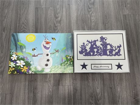 2 DISNEY PICTURES - CANVAS 23” X 15” & FRAMED 20” X 16”