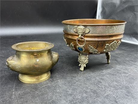 2 ANTIQUE CHINESE BRASS COPPER BOWLS
