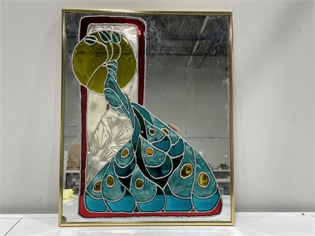 PEACOCK STAINED GLASS MIRROR (16”X20”)
