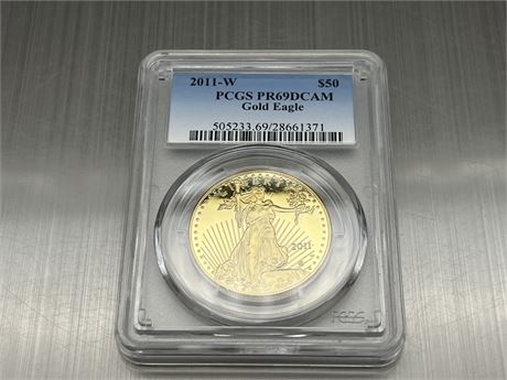 HIGH GRADE 1 OZ FINE GOLD $50 USA GOLD EAGLE COIN - PCGS PR69DCAM