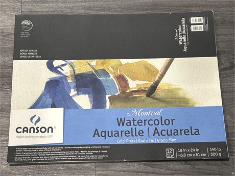 CANSON WATERCOLOR COLD PRESS - NEW - 12 SHEETS
