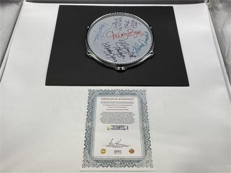 KENNY ROGERS & THE FIRST EDITION AUTOGRAPHED DRUMHEAD MOUNTED IN CHROME HOOP-COA