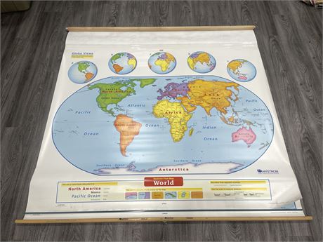 VINTAGE SCHOOL MAP - WORLD & CANADA 64”x70”