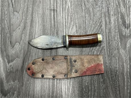VINTAGE KNIFE W/ SHEATH - 4.5” BLADE 8.5” TOTAL