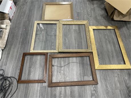 6 ASSORTED WOODEN FRAMES (LARGEST 20”x30”)