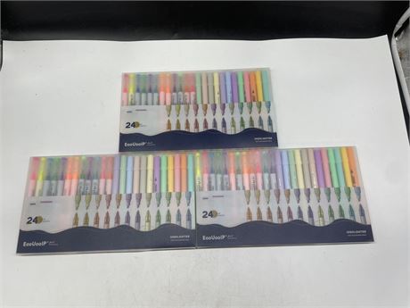 (3 NEW) ECOUOOIP 24 COLOUR DUAL TIP HIGHLIGHTERS (24/PACKAGE 62 TOTAL)
