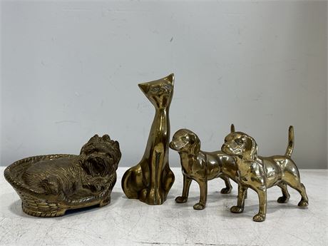 5 MCM BRASS CATS & DOGS (7” TALLEST)