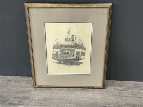 SIGNED + DATED PADDLE STEAMER DRAWING (18”x21”)