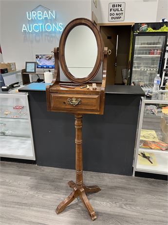 ANTIQUE 66” TALL MIRRORED GENTLEMANS BARBER SHAVING MIRROR STAND WITH