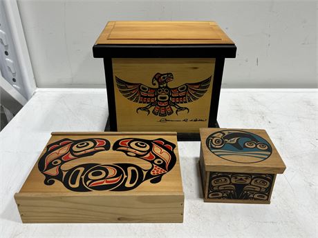 CLARENCE WELLS LIDDED BOX & 2 INDIGENOUS CEDAR BOXES