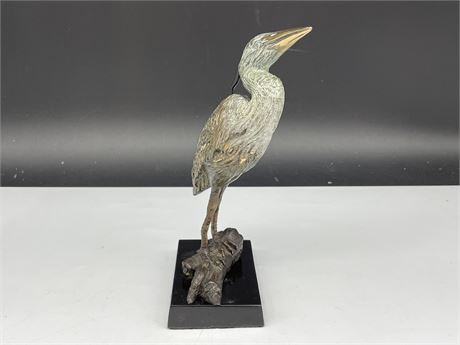 BRONZE HERON SIGNED “LCARUS” (8.5” TALL/HEAVY)