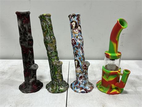 4 SILICONE BONGS - NEED STEMS (Tallest is 15”)