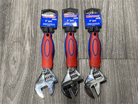 3 NEW WESTWARD 8” ADJUSTABLE WRENCHES