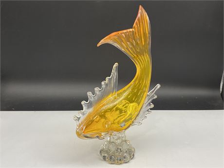 MURANO GLASS GOLD FISH SCULPTURE (13.5” tall, chip on fin)