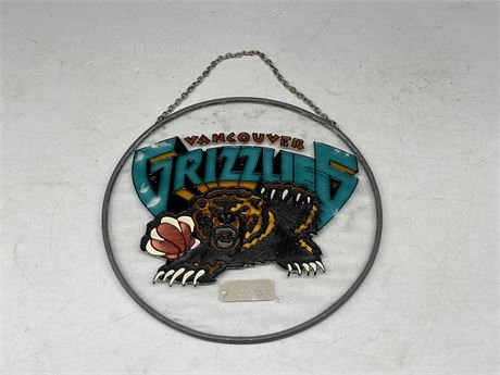 SMALL VANCOUVER GRIZZLIES STAINED GLASS HANGING PIECE 7” DIAMETER