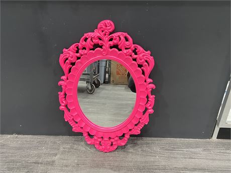 DECORATIVE MIRROR IN ORNATE STYLE PINK FRAME - 25”x17”